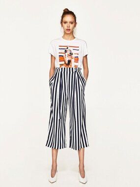 Zara Blue & White Striped Culottes